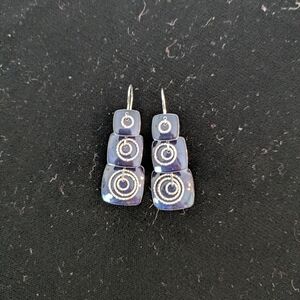 Blue and Silver Square Earrings